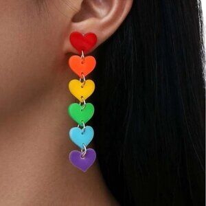 Rainbow Heart Dangle Pride Acrylic Metal Post Stud Earrings
